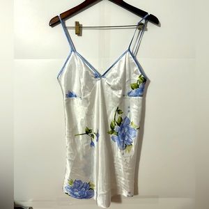 Secret Treasures White Silky Camisole Night Dress Blue Floral